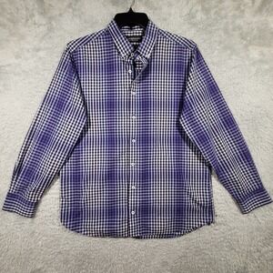 Nick Graham Button Up Mens Large Purple Gingham Plaid Modern Fit Shirt